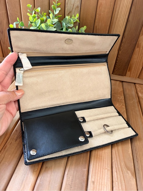 Red Envelope Other - Black Patent Leather and Beige Suede Jewelry Roll Travel Organizer, Red Envelope